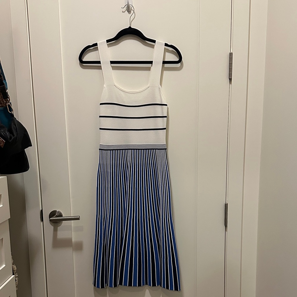 Diane Von Furstenberg White and Blue Striped Midi Dress